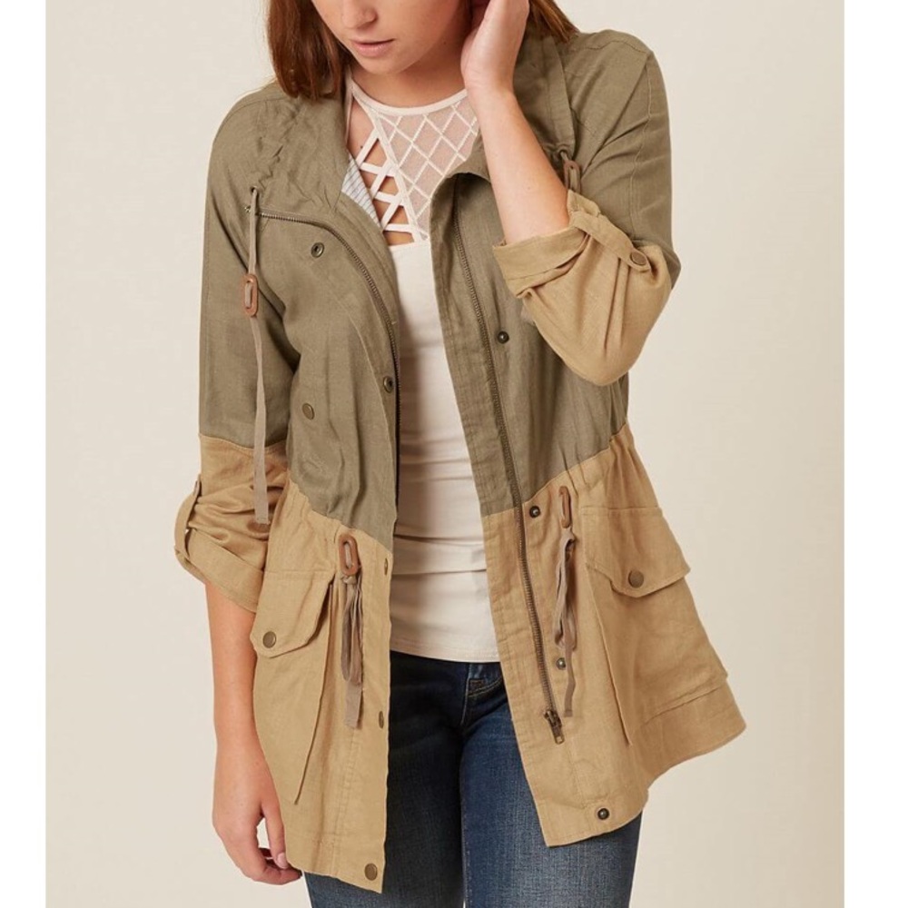 BLU PEPPER Linen Blend Colorblock Jacket